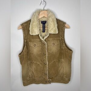 American Eagle Outfitters Tan Corduroy Vest with Cream Faux Fur Collar